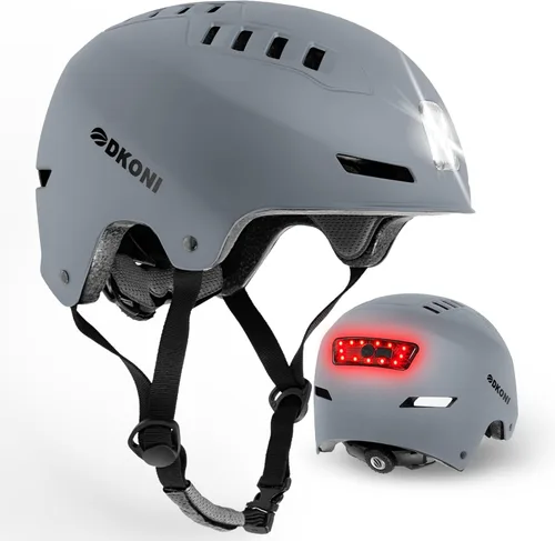 Vista 13 de DKONI Casco de bicicleta con luces LED, casco de bicicleta para viajeros, casco de ciclismo recargable por USB, casco de luz LED frontal y trasera