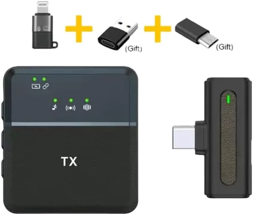 Vista 6 de Micrófono Lavalier SX8 para iPhone (1 receptor + 2 transmisores) Radio HD de larga duración para doble grabación de Vlog/Live/Video