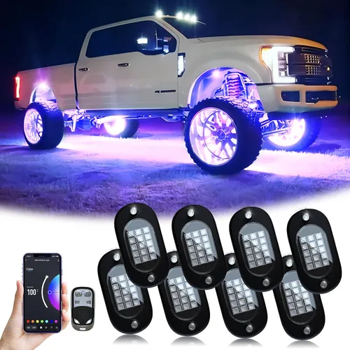 Vista 13 de YiLaie Luces LED RGB, 60 LED de alto brillo, kit de luz de neón multifunción impermeable para coche con control de aplicación/RF, luces de roca