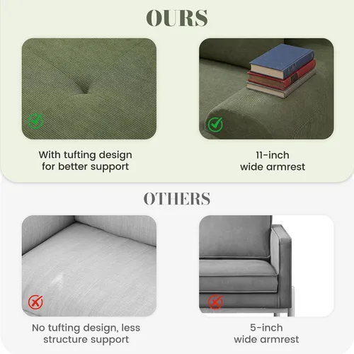Vista 5 de GRUSIGN Sofá modular deshuesado de 108 pulgadas, sofá seccional para sala Verde