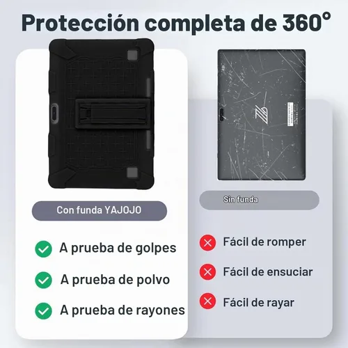 Vista 6 de Funda para tablet ZZB ZB10 / JUNYANG de 10.1 pulgadas, funda protectora de silicona suave, apta para niños, funda de tableta con soporte ajustable
