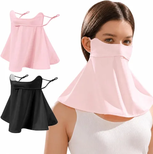 Vista 10 de Máscara facial de protección solar UPF 50+, polaina de cuello de seda de hielo, cubierta facial reutilizable UV, máscara refrescante transpirable