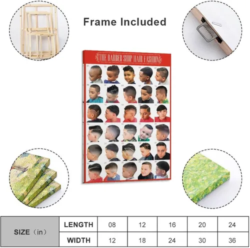 Vista 2 de Póster de guía de peinado infantil de peluquería para niños, impresiones artísticas para decoración de pared, decoración de habitación, decoración