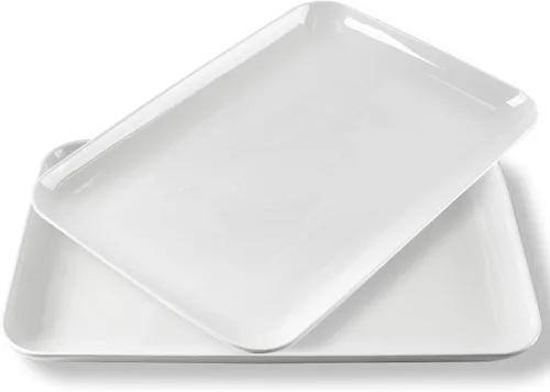 Vista 9 de DELLING Juego de 3 platos grandes de porcelana de 16/14/12 pulgadas para fiesta, platos rectangulares de cerámica negra para entretenimiento, plato