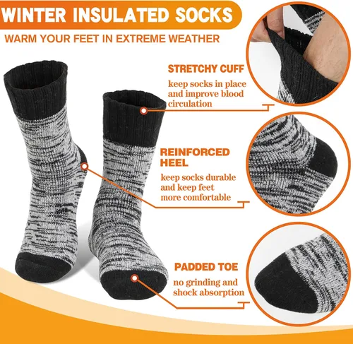 Vista 4 de 3 pares de calcetines térmicos cálidos para mujeres y hombres, calcetines de esquí de invierno con aislamiento para botas gruesas para clima frío