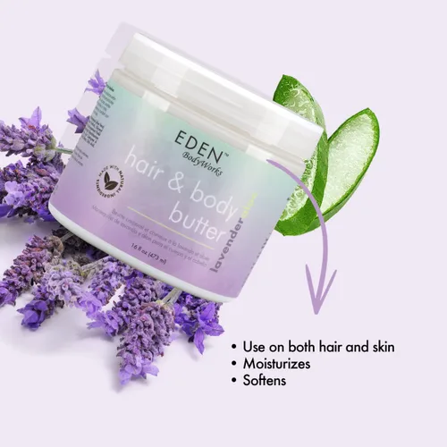 Vista 2 de EDEN BodyWorks Aloe de lavanda para el cabello + mantequilla corporal (16 onzas), hidratante natural, hidrata, calma y calma el cabello y la piel