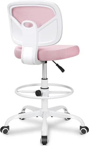 Vista 17 de Primy Silla Alta de Escritorio de Dibujo - Sin Brazos, Altura Ajustable, Respaldo de Malla, con Ruedas, Silla de Escritorio de Pie para Sala de Negro