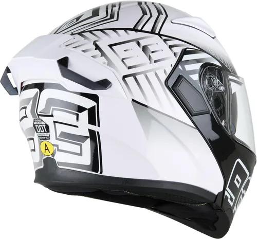 Vista 3 de Casco de motocicleta de cara completa con doble visera, protector solar abatible, modular, para motocross, aprobado por DOT (93 blanco, M)
