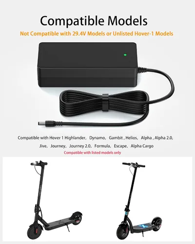 Vista 3 de VHBW Cargador de 42 V para patinetes eléctricos Hover-1 compatible con Hover-1 Highlander, Dynamo, Gambit, Helios, Alpha, Jive, Journey, Formula
