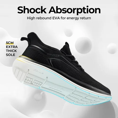 Vista 2 de FitVille Zapatos anchos para caminar para hombre, zapatillas atléticas, zapatos ligeros de entrenamiento sin cordones para pies planos - Cloud