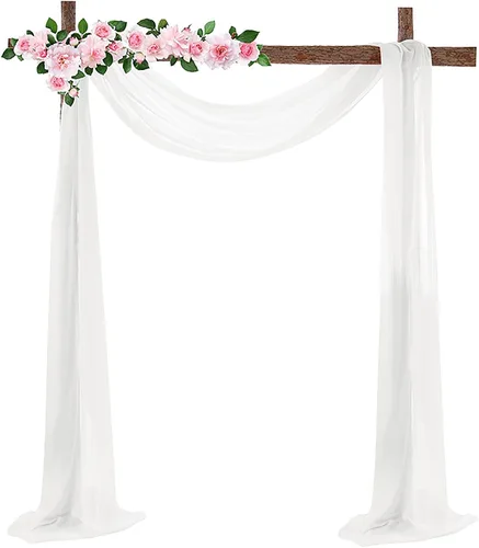 Vista 10 de Firlar Cortinas de arco de boda, cortina de telón de fondo transparente rosa de 18 pies, cortina de tela de gasa transparente, paneles drapeados