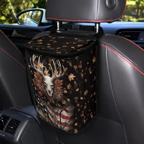 Vista 39 de Talayituse Cubo de basura portátil con estampado de camuflaje de bandera estadounidense, accesorios interiores de vehículos multifuncionales