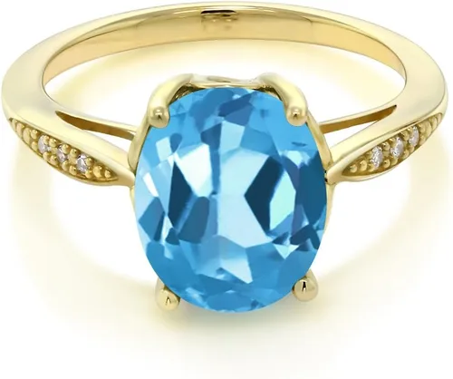 Vista 24 de Gem Stone King Anillo de compromiso de oro amarillo de 14 quilates de 2-3 quilates con piedra preciosa ovalada de 0.394 x 0.315 in y diamantes