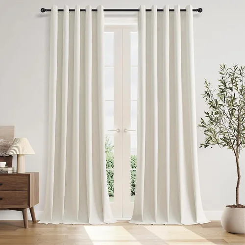 Vista 66 de Beige White Linen Blackout Curtains 90 Length 2 Panels Set for Living Room Bedroom, 100% Black Out Thermal Insulated Linen Drapes, Room Darkening