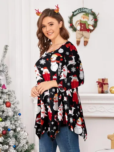 Vista 3 de LARACE - Camisa de talla extragrande para mujer, camisa tipo túnica con manga 34, ajuste holgado, ropa básica para mujer