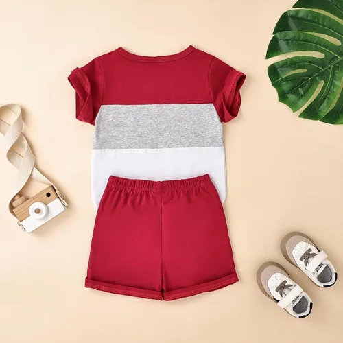 Vista 56 de Ropa para bebé niño pequeño, trajes de verano de manga corta, camiseta de retazos y pantalón con bolsillo, conjunto de 2 piezas, 12 meses a 4 años