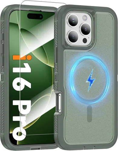 Vista 34 de Funda magnética para iPhone 13/iPhone 14 [compatible con Magsafe] [protector de pantalla de vidrio] [protección de grado militar de doble capa]