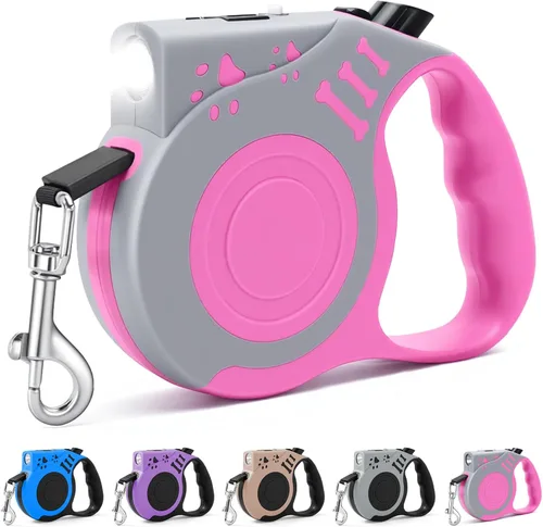 Vista 12 de Correa retráctil para perro con linterna recargable USB para paseos nocturnos, correa telescópica automática de tractor de 16 pies para perros Azul