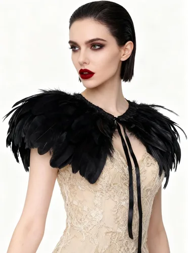 Vista 2 de L'VOW Estola de capa de plumas de moda negro blanco beige chal iridiscente