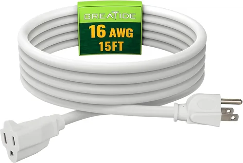 Vista 10 de Cable de Extensión de 6 Pies, Cables Eléctricos Impermeables para Exteriores 16/3 SJTW Negros, Cable de Energía de 13 AMP con 3 Clavos Ideal