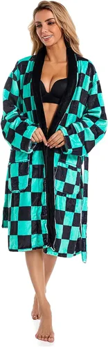 Vista 4 de Demon Slayer Kimono Albornoz Albornoz Franela Invierno Cuello Salón Chal Pijamas Ropa de Dormir para Hombres Mujeres