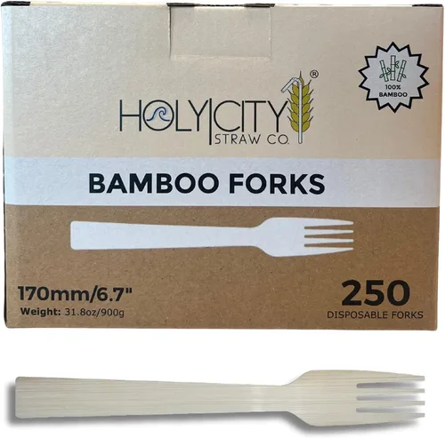 Vista 14 de Juego de cubiertos de bambú surtidos 24 unidades Utensilios compostables de 6.7 pulgadas Vajilla desechable Sin plástico Ideal para uso