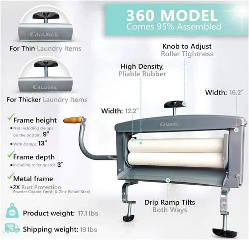 Vista 3 de Northwood Calliger Escurridor de ropa – Escurridor manual de ropa para una mejor eliminación de la humedad que las lavadoras o secadoras portátiles