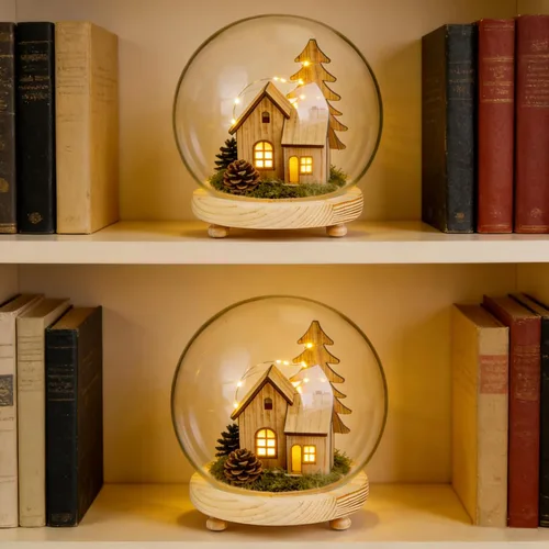 Vista 8 de Pumtus Paquete de 2 cúpula de cristal transparente, tarro decorativo de 6 pulgadas con base de madera, estuche de nieve para bricolaje, escaparate