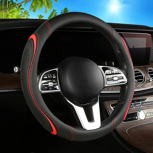 Vista 30 de Funda de cuero para volante de automóvil, material Panapi, universal de 14.5-15 pulgadas, antideslizante, transpirable, fundas para volante