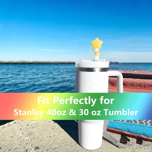 Vista 5 de Juego de 4 fundas de popote con diseño de estrella compatibles con vasos Stanley de 30 y 40 onzas, reutilizables, bonitas puntas de popote