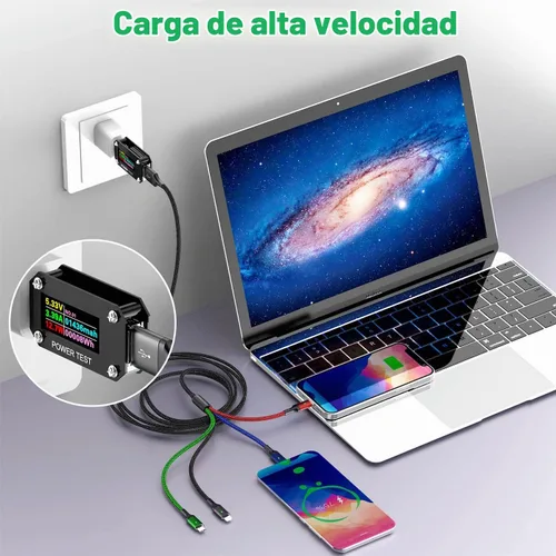 Vista 5 de Cable de carga múltiple 4A, 5 pies/2 unidades 4 en 1 cable de carga