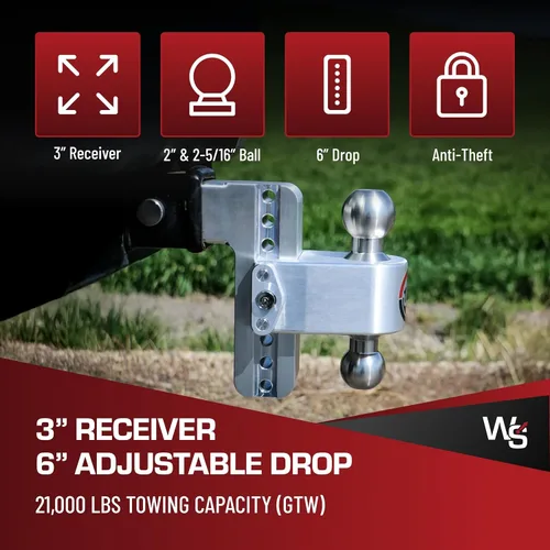 Vista 2 de Weigh Safe Enganche de Remolque de 180 Grados - Enganche de Remolque Ajustable para Remolque - Compatible con Receptores de 3" - Caída de 6", Bolas