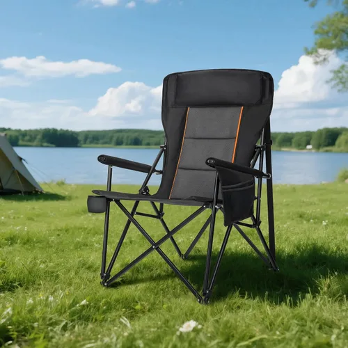 Vista 2 de HIGH POINT SPORTS Sillas de campamento plegables de gran tamaño para adultos, respaldo alto, sillas de césped resistentes que soportan 500 libras