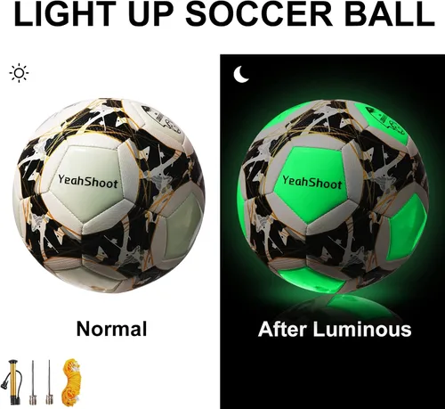 Vista 2 de Balón de fútbol que brilla en la oscuridad tamaño 5 con bomba de luz para adolescentes y adultos, regalos de fútbol