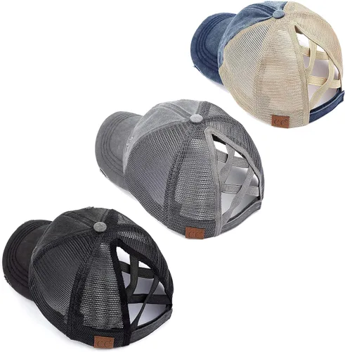 Vista 78 de Funky Junque - Sombrero de cola de caballo para mujer, gorra de béisbol con ajuste ajustable y cola de caballo alta cruzada para uso diario Paquete