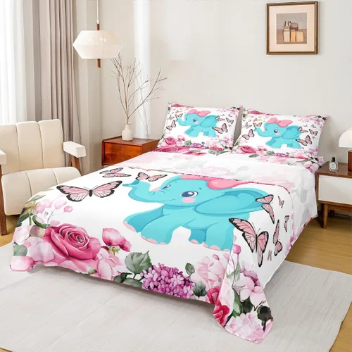 Vista 27 de Erosebridal Juego de sábanas de tamaño individual con diseño de gatos y gatos, con temática de animales, con flores coloridas, juego de sábanas