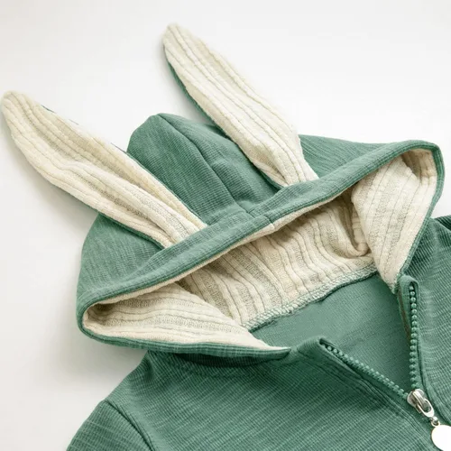 Vista 44 de Simplee Kids Enterizo con diseño de conejo de Pascua con capucha, para bebé, overol con cremallera y orejas largas