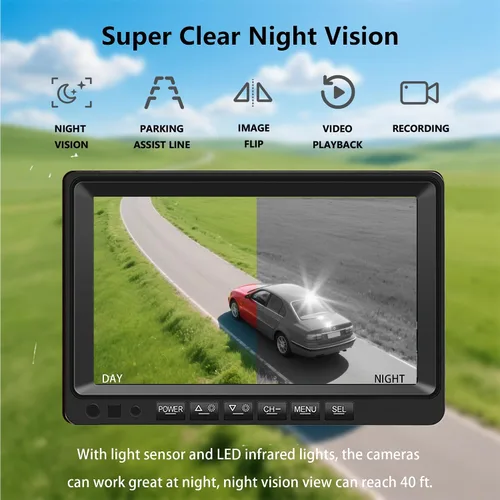 Vista 7 de Sistema de cámara RV de 7 pulgadas para caravana, semirremolque, cámper, 4 pantallas divididas, monitor de grabación HD DVR + cámara de visión