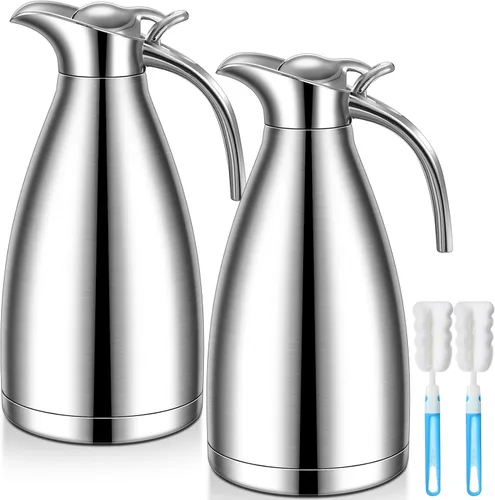 Vista 8 de Uiifan 2 Piezas Jarras Térmicas de Café de 68 oz, Jarra de Café Aislada de Acero Inoxidable para Líquidos Calientes, Olla Térmica al Vacío