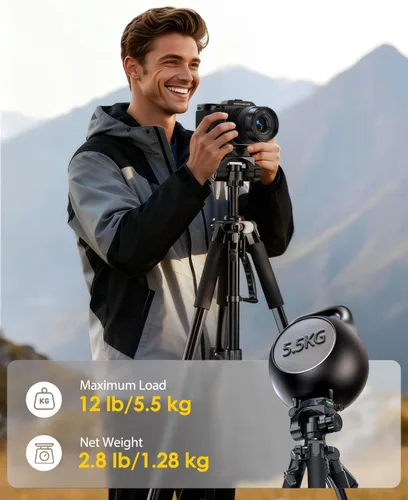 Vista 3 de UBeesize Trípode para cámara de 67 pulgadas con bolsa de viaje, trípode para teléfono celular con control remoto Bluetooth y soporte para teléfono