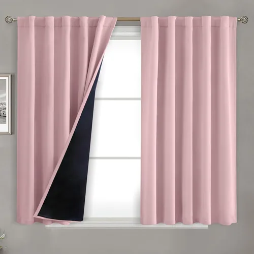 Vista 96 de BGment Cortinas 100% opacas beige de 63 pulgadas de largo con forro aislante térmico, bolsillo para varilla y lengüeta trasera de doble capa