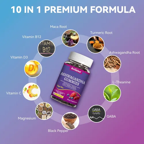 Vista 4 de Gominolas de Ashwagandha SmildeHeal 3000mg - Alivio del estrés, apoyo inmunológico y aumento de energía - Suplementos de Ashwagandha para mujeres
