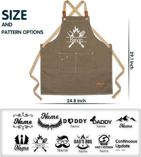 Vista 3 de MT WORLD Delantal de lona para hombre, delantales de cocina personalizados para hombres, delantal de cocina bordado, delantal de chef