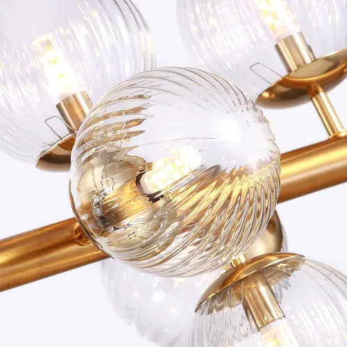 Vista 6 de Siljoy Moderno candelabro de cristal de burbujas dorado semi empotrado de cristal transparente para sala de estar, comedor, cocina, isla de longitud