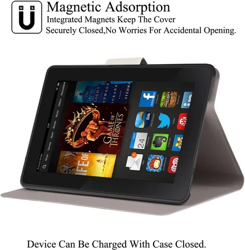 Vista 4 de Funda para Kindle Fire HDX7, ultraligera de piel sintética con función de encendido y apagado automático inteligente, funda delgada con ranura