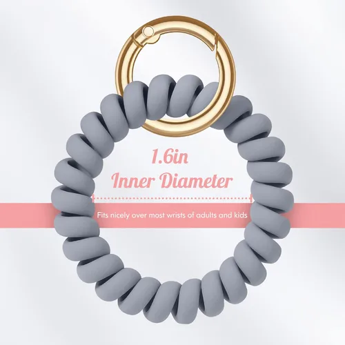 Vista 8 de 6 pulseras elásticas con llavero de muñeca, pulsera flexible en espiral de resorte, pulsera de muñeca con espiral flexible, soporte para llaves