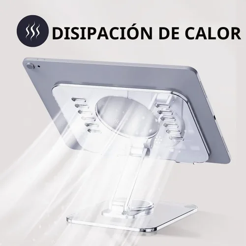 Vista 6 de Soporte acrílico giratorio de 360° para tableta, soporte de escritorio ajustable plegable transparente compatible con iPad Pro, Air, Mini, Kindle