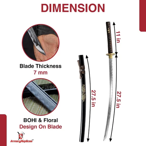 Vista 2 de Armory Replicas™ - Colección Katana Samurai Forjada a Mano Premium - Cuchillas de acero de alto carbono 1045 - Diseño de espiga completa