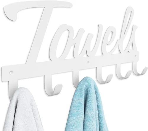 Vista 8 de Livelab Toallero, toallero para baño montado en la pared, 6 ganchos de metal negro para ahorrar espacio en el baño, impermeable, a prueba de óxido