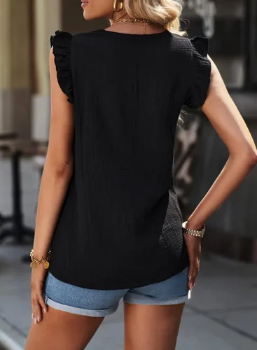 Vista 2 de Dokotoo Camisetas sin mangas con cuello en V para mujer, con volantes, elegantes